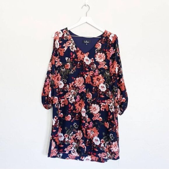 Lulu’s Shifting Dears Bold Navy Blue Cold Shoulder Floral Print Mini Dress Sz XS - Picture 4 of 8